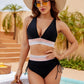 🔥Letzter Tag Spezial Preis €15.99!! 💥-👙Patchwork-Bikini mit V-Ausschnitt, 2-teiliges Set