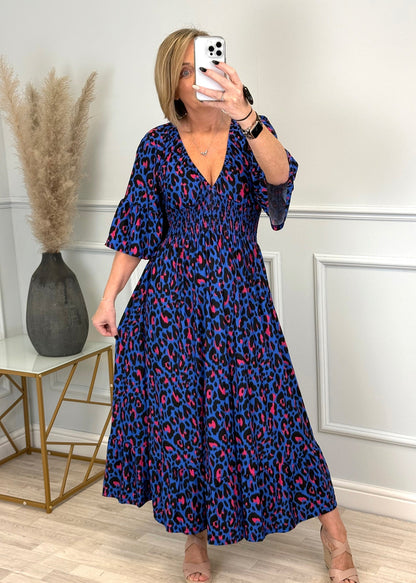 🔥🐆 Letzter Tag Promotion 49% RABATT - 👗 Leopardenkleid mit geraffter Taille