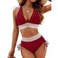 🔥Letzter Tag Spezial Preis €15.99!! 💥-👙Patchwork-Bikini mit V-Ausschnitt, 2-teiliges Set