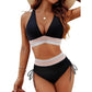 🔥Letzter Tag Spezial Preis €15.99!! 💥-👙Patchwork-Bikini mit V-Ausschnitt, 2-teiliges Set